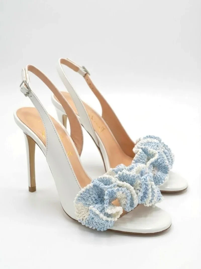 PALERMO Slingback Open Toe in Pelle con Fiore Crochet-triquetra sicilia-scarpe bianche vera pelle