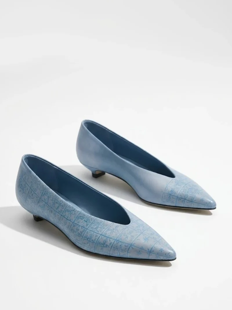 PANAREA Ballerina a Punta in Pelle Nera Stampa Maiolica rilievo-triquetra sicilia-scarpe ballerine messina