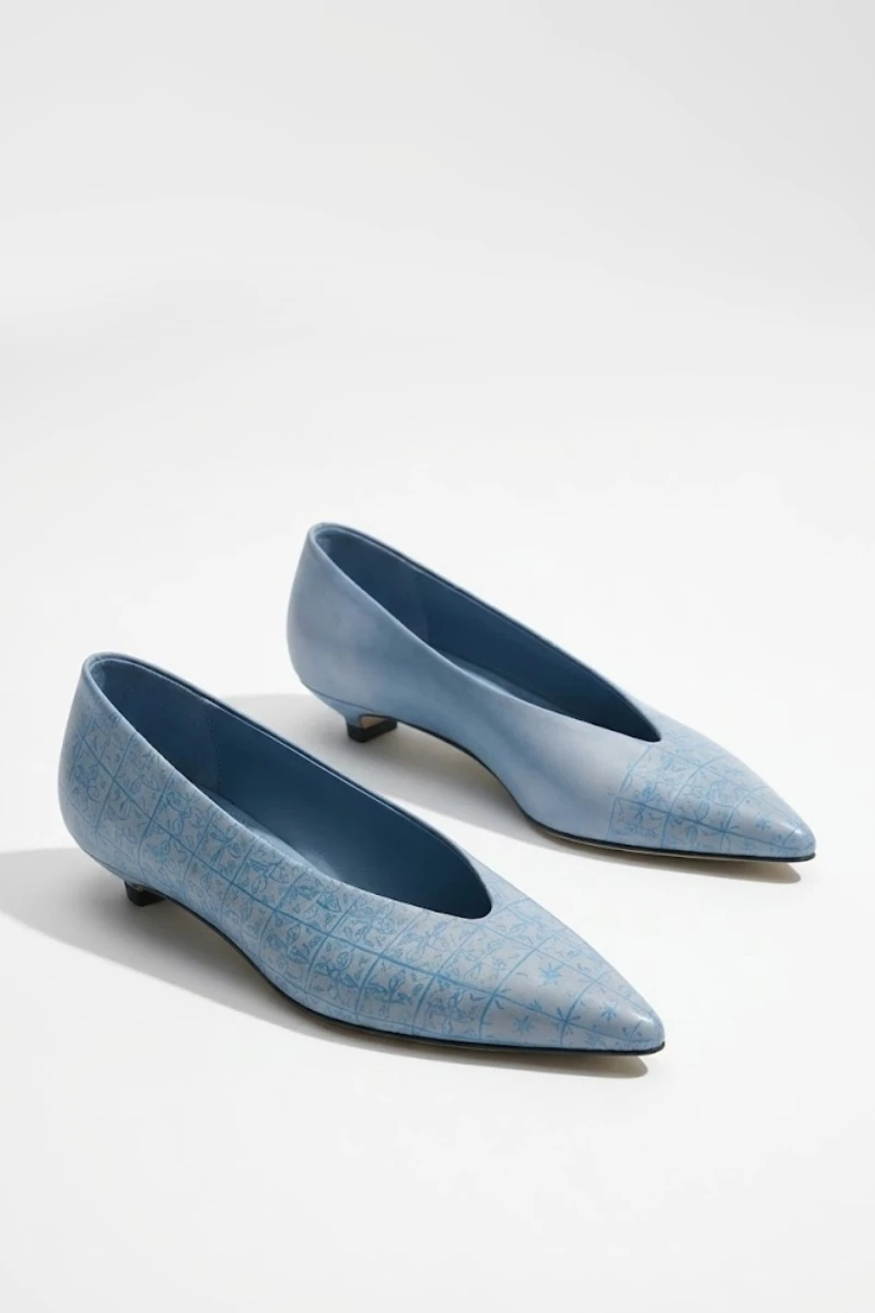 PANAREA Ballerina a Punta in Pelle Nera Stampa Maiolica rilievo-triquetra sicilia-scarpe ballerine messina