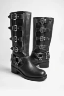 ENNA Stivali in Pelle Nera con Fibbie Metalliche-triquetra sicilia- vera pelle taromina