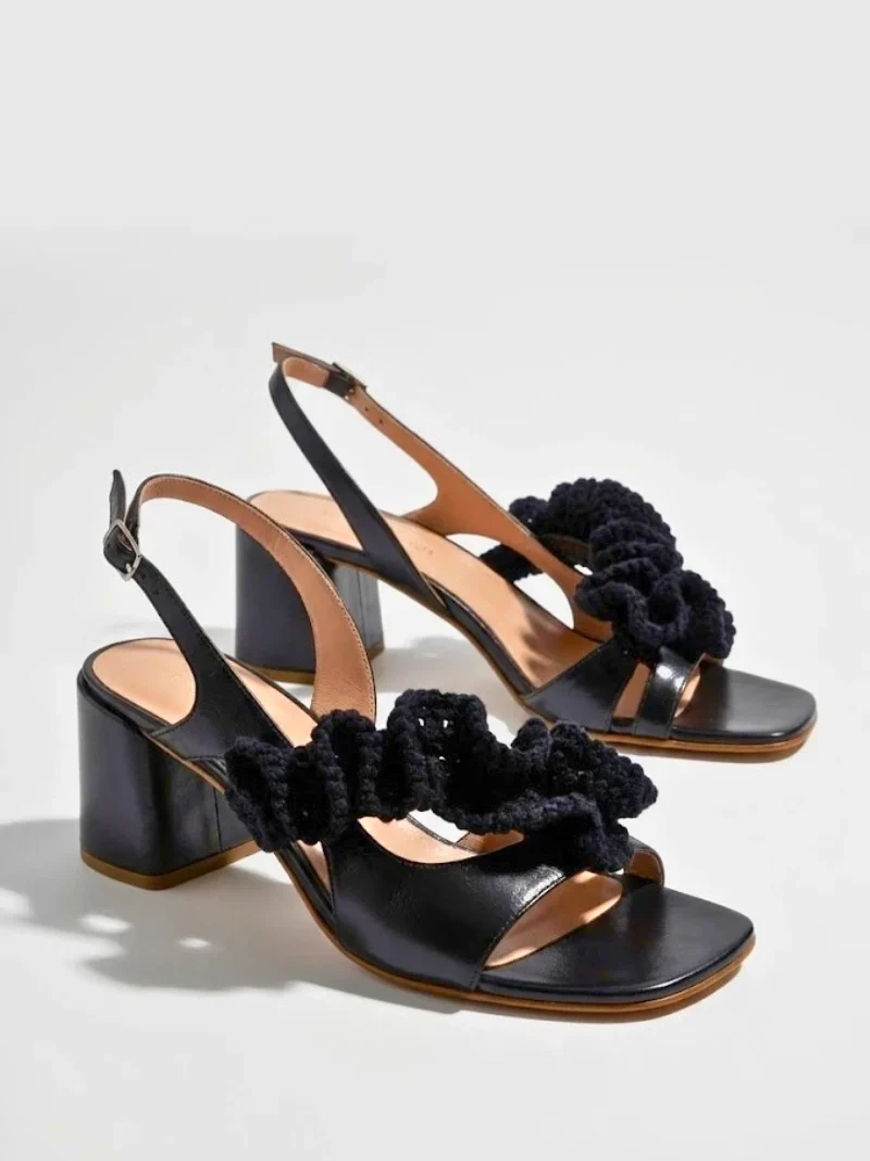 FILICUDI Sandalo Slingback con Cinturino in Pelle Nera-triquetra sicilia-scarpe artigianali